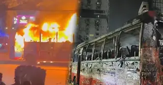 বাড্ডায় একটি চলন্ত বাসে আগুন